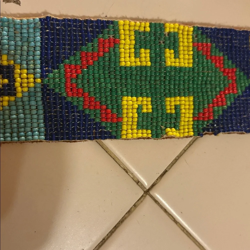 Vintage Southwestern Beaded & Leather Western Belt Sz SMALL* - Picture 3 of 10